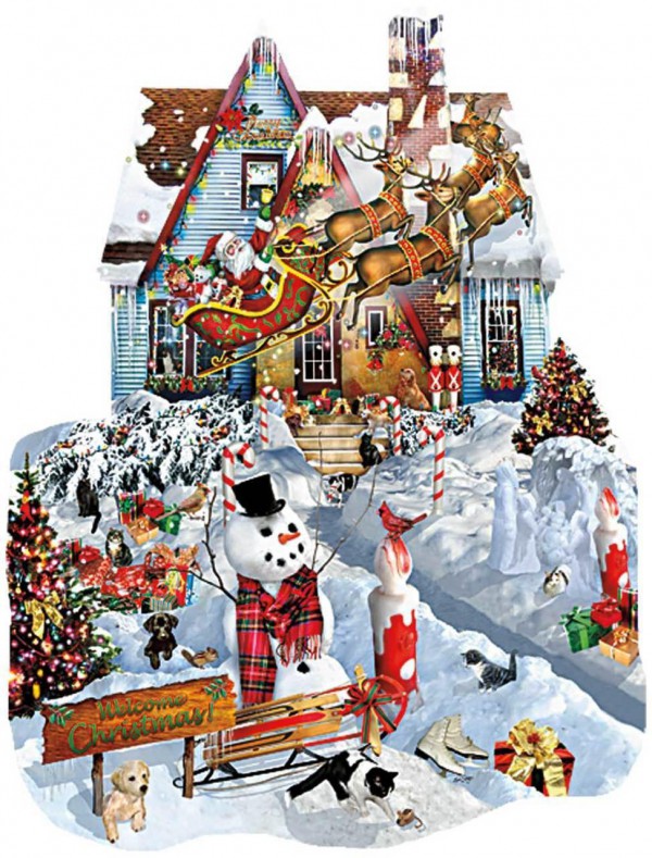 SUNSOUT, SUNSOUT-95539, 796780955394, PUZZLE SAGOMATO SUNSOUT NATALE LORI SCHORY - CHRISTMAS AT OUR HOUSE 1000 PZ