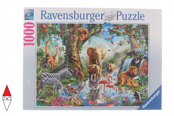 RAVENSBURGER, 19837, 4005556198375, PUZZLE ANIMALI RAVENSBURGER ANIMALI VARI AVVENTURE NELLA GIUNGLA 1000 PZ