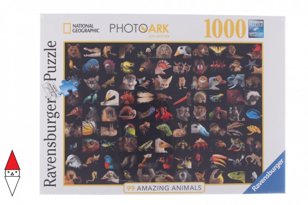 RAVENSBURGER, 15983, 4005556159833, PUZZLE ANIMALI RAVENSBURGER ANIMALI VARI 99 SPLENDIDI ANIMALI 1000 PZ