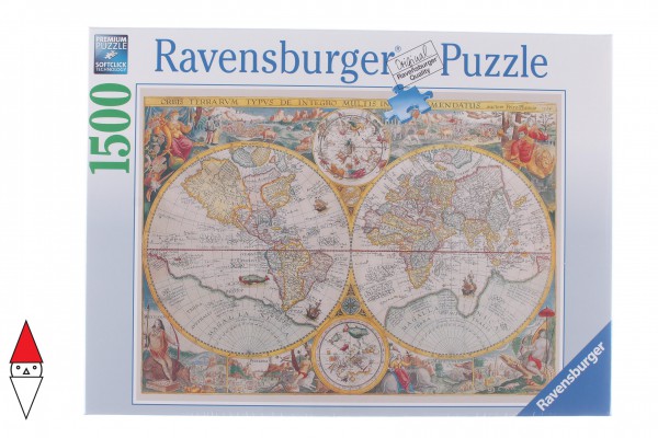 RAVENSBURGER, 16381, 4005556163816, PUZZLE OGGETTI RAVENSBURGER CARTE GEOGRAFICHE MAPPAMONDO STORICO 1500 PZ
