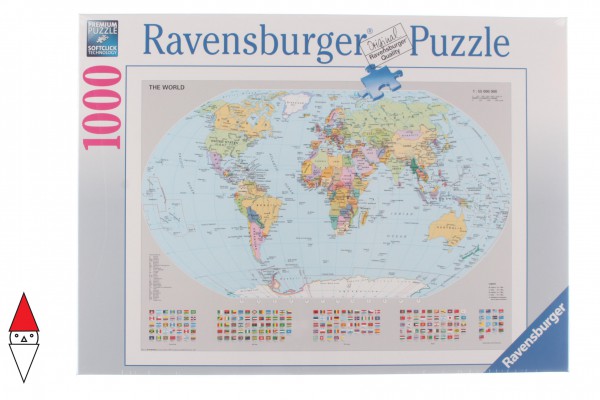 RAVENSBURGER, 15652, 4005556156528, PUZZLE OGGETTI RAVENSBURGER CARTE GEOGRAFICHE MAPPAMONDO POLITICO 1000 PZ