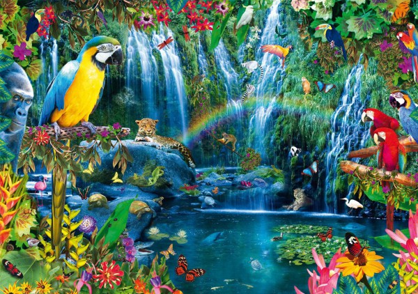 BLUEBIRD, 70298-P, 3663384702983, PUZZLE PAESAGGI BLUEBIRD FIUMI E CASCATE PAPPAGALLI TROPICALI 1000 PZ