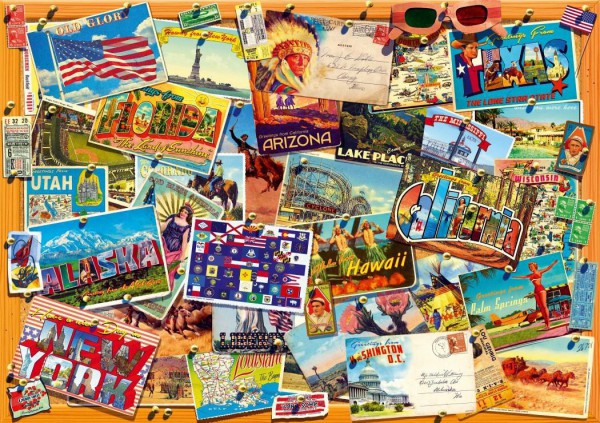 BLUEBIRD, 70309-P, 3663384703096, PUZZLE OGGETTI BLUEBIRD CARTOLINE POSTCARD (USA) 1000 PZ