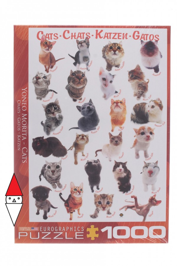 EUROGRAPHICS, 6000-1511, 628136615112, PUZZLE ANIMALI EUROGRAPHICS GATTI RAZZE DI GATTI CLASSICHE 1000 PZ