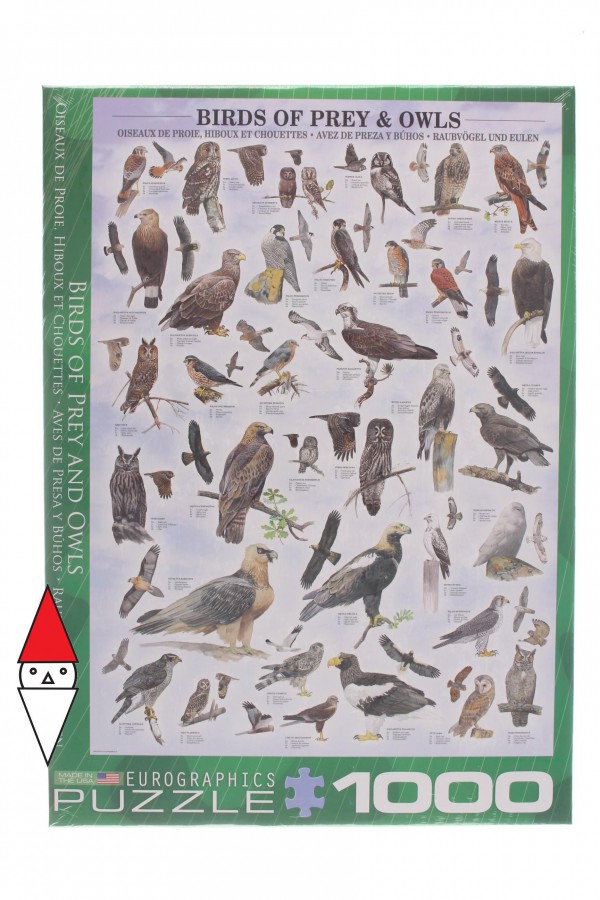 EUROGRAPHICS, 6000-0316, 628136603164, PUZZLE ANIMALI EUROGRAPHICS UCCELLI UCCELLI DA PREDA E GUFI 1000 PZ