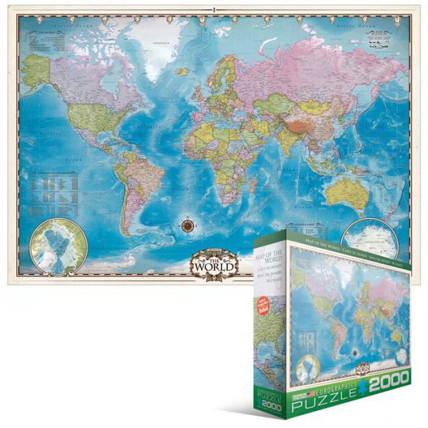 EUROGRAPHICS, 8220-0557, 628136205573, PUZZLE OGGETTI EUROGRAPHICS CARTE GEOGRAFICHE MAPPAMONDO 2000 PZ