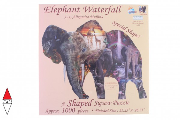 SUNSOUT, 95015, 796780950153, PUZZLE SAGOMATO SUNSOUT ELEFANTI ALIXANDRA MULLINS - ELEPHANT WATERFALL 1000 PZ