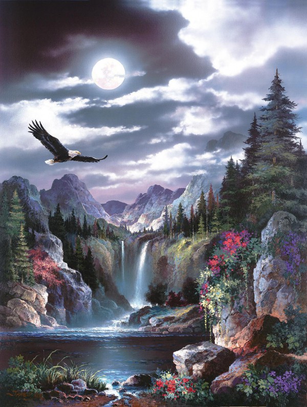 SUNSOUT, 18048, 796780180482, PUZZLE PAESAGGI SUNSOUT FIUMI E CASCATE JAMES LEE MOONLIT EAGLE 1000 PZ