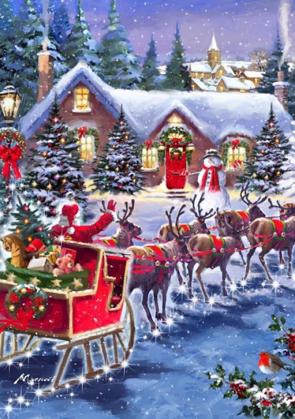BLUEBIRD, 70073, 3663384700736, PUZZLE TEMATICO BLUEBIRD NATALE SANTA AND SLEIGH 1000 PZ