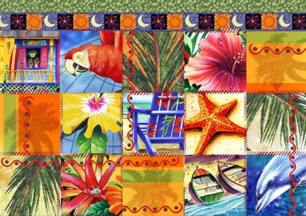 BLUEBIRD, 70081, 3663384700811, PUZZLE TEMATICO BLUEBIRD COLLAGE TROPICAL QUILT MOSAIC 1500 PZ