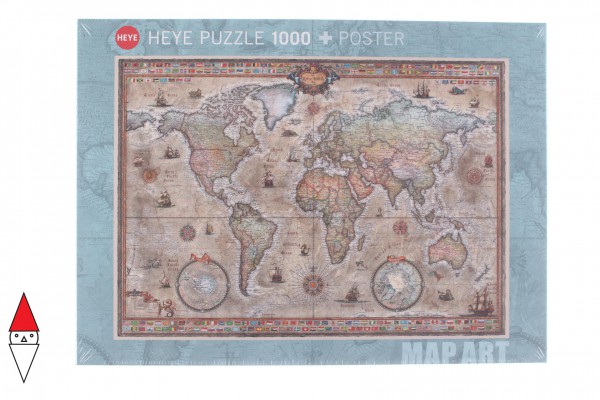 HEYE, 29871, 4001689298715, PUZZLE OGGETTI HEYE CARTE GEOGRAFICHE MAP ART RETRO WORLD 1000 PZ