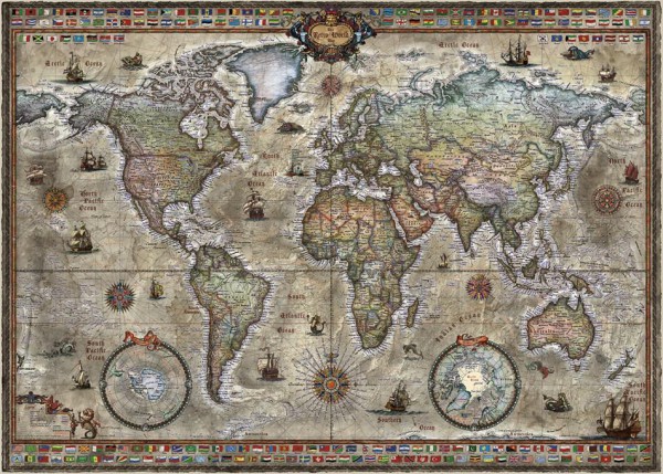 HEYE, 29871, 4001689298715, PUZZLE OGGETTI HEYE CARTE GEOGRAFICHE MAP ART RETRO WORLD 1000 PZ