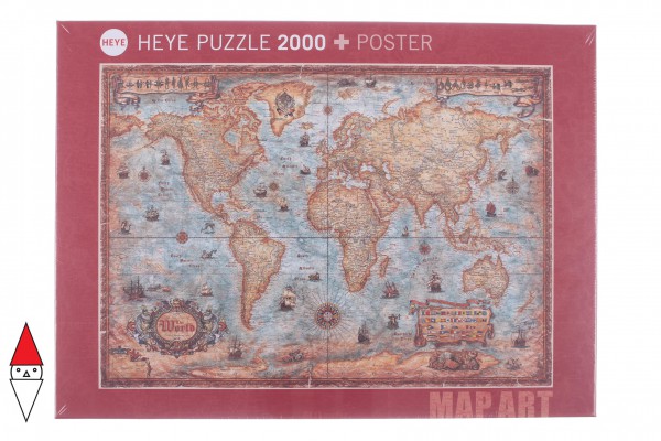 HEYE, 29845, 4001689298456, PUZZLE OGGETTI HEYE CARTE GEOGRAFICHE MAP ART THE WORLD 2000 PZ