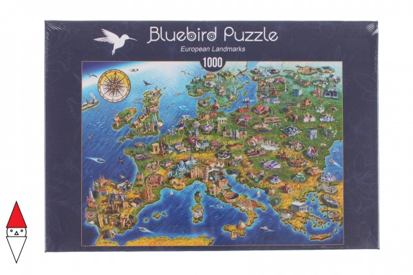 BLUEBIRD, 70322-P, 3663384703225, PUZZLE OGGETTI BLUEBIRD CARTE GEOGRAFICHE EUROPEAN LANDMARKS 1000 PZ