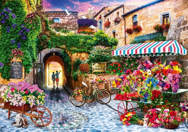 BLUEBIRD, 70334-P, 3663384703348, PUZZLE PAESAGGI BLUEBIRD VILLAGGI THE FLOWER MARKET 1000 PZ