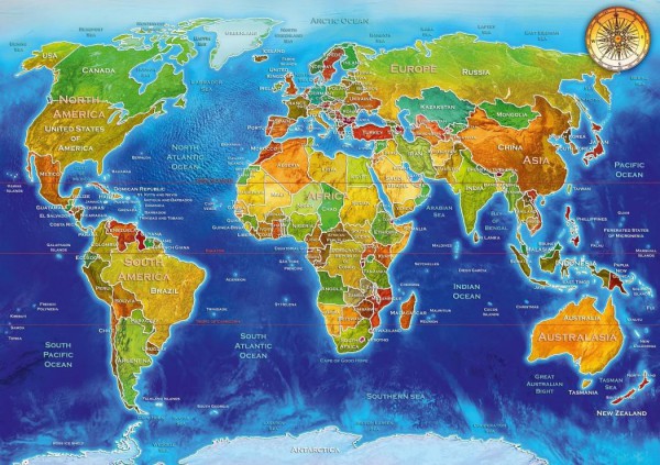 BLUEBIRD, 70337-P, 3663384703379, PUZZLE OGGETTI BLUEBIRD CARTE GEOGRAFICHE WORLD GEO-POLITICAL MAP 1000 PZ