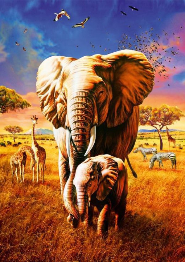 BLUEBIRD, 70314-P, 3663384703140, PUZZLE ANIMALI BLUEBIRD ELEFANTI ELEPHANT 1000 PZ