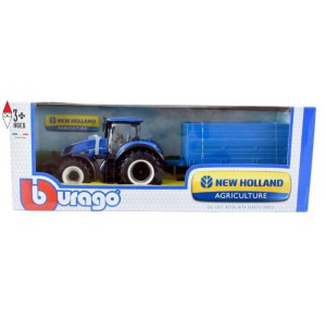 , , , MODELLINO BBURAGO TRATTORE NEW HOLLAND T7.315 CON RIMORCHIO 1/32