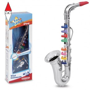 , , , GIOCO MUSICALE BONTEMPI SASSOFONO CROMATO GRANDE A 8 CHIAVI/NOTE COLORATE