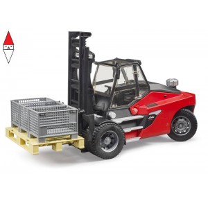 , , , MODELLINO BRUDER LINDE HT160 MULETTO CON PALLET E 3 CESTE