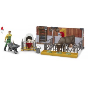 , , , ACTION FIGURE BRUDER STALLA CON MUCCA E VITELLINO ALLEVATORE CON ACCESSORI