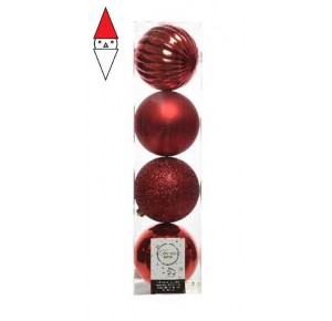 , , , NATALE KAEMINGK CONFEZIONE 4 PALLINE COLORE ROSSO DECORAZIONI ASSORTITE