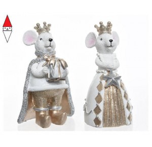 , , , NATALE KAEMINGK POLY MOUSE 2ASS COLOUR: WHITE/GOLD SIZE: 8.2X8X12CM