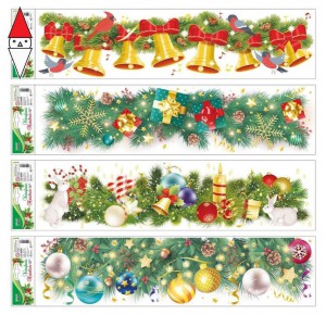 , , , NATALE LEBEZ VETROFANIE NATALIZIE ORIZZONTALI COLORATE C/GLITTER CM 64X15