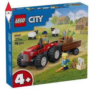 , , , COSTRUZIONE LEGO TRATTORE AGRICOLO ROSSO CON RIMORCHIO E PECORE