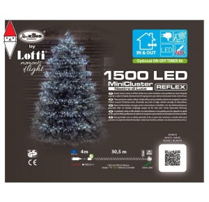 , , , NATALE LOTTI CATENA NASTRO MINICLUSTER DIAMETRO 6CM NTL 1500 LED BIANCO 5MM