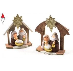 , , , NATALE MERCURY PRESEPE IN CERAMICA E LEGNO 13X6XH.15.5 CM ASSORTITO