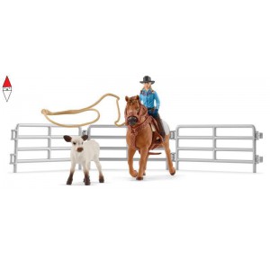 , , , ACTION FIGURE SCHLEICH CAVALLO DA RODEO CON COWGIRL E VITELLO (SERIE FARM WORLD)