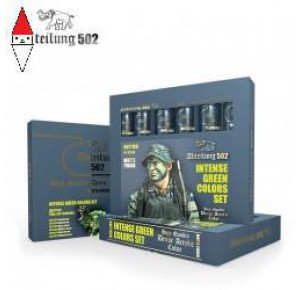 , , , ACRILICO MODELLISMO ABTEILUNG 502 INTENSE GREENS COLORS SET