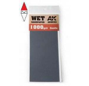 , , , AK INTERACTIVE WET SANDPAPER 1000 GRIT. 3 UNITS