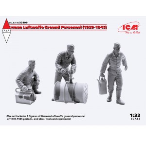, , , ICM 1/32 GERMAN LUFTWAFFE GROUND PERSONNEL (1939-1945) (3 FIGURES) (NEW MOLDS)