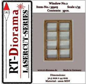 , , , RT-DIORAMA 1/35 LASERCUT: SPROSSENFENSTER NR.2 (3ER SET)