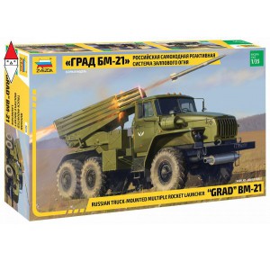 , , , ZVEZDA 1/35 RUSSIAN TRUCK-MOUNTED MULTIPLE ROCKET LAUNCHER GRAD BM-21
