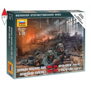 , , , ZVEZDA 1/72 GERMAN MACHINE-GUN MG-34 WITH CREW 1939-42