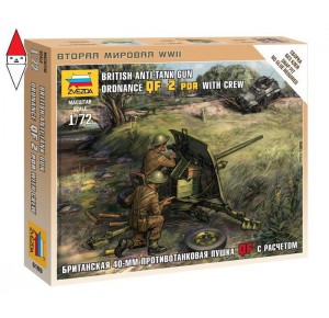 , , , ZVEZDA 1/72 BRITISH ANTI-TANK GUN ORDNANCE QF 2 PDR WITH CREW